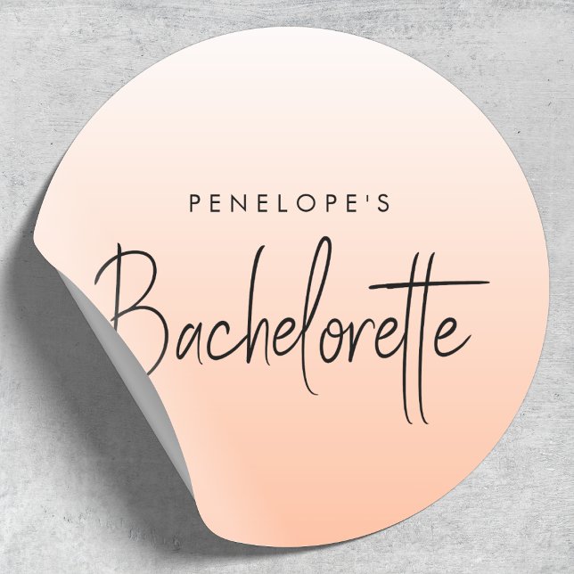 Bachelorette | Coral Ombre Elegant Peach Classic Round Sticker (Creator Uploaded)