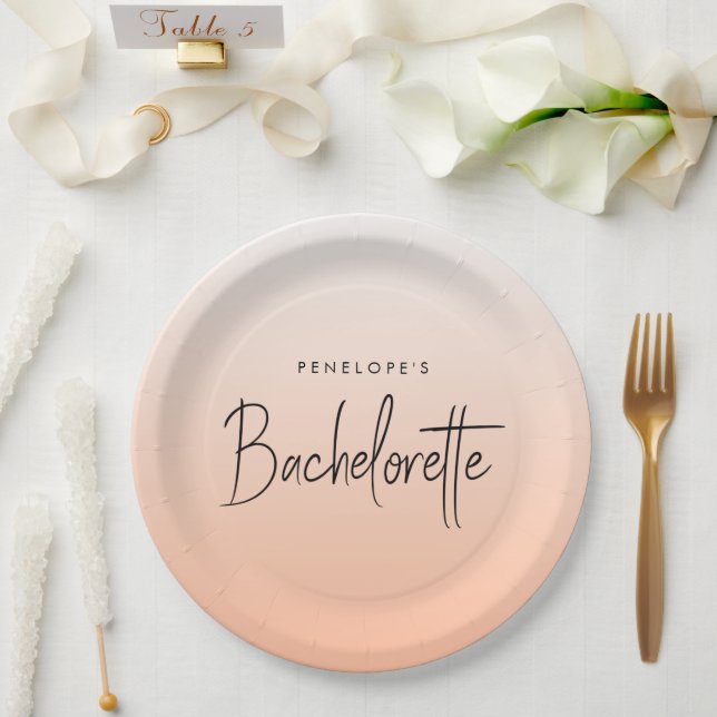 Bachelorette | Coral Ombre Elegant Peach Paper Plates (Wedding)