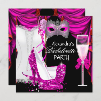 Bachelorette Corset Pink Masquerade Champagne 2 Invitation