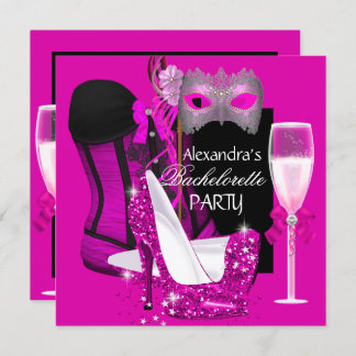 Bachelorette Corset Pink Masquerade Champagne 3 Invitation