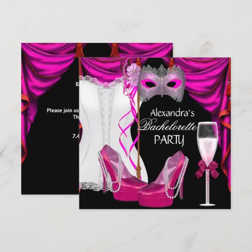 Bachelorette Corset Pink Masquerade Champagne Personalized Invitations