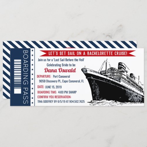 Bachelorette Cruise Ship Boarding Pass Invitation