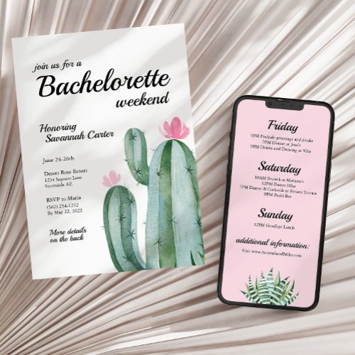 Bachelorette Desert Cactus Trip Invite  Itinerary