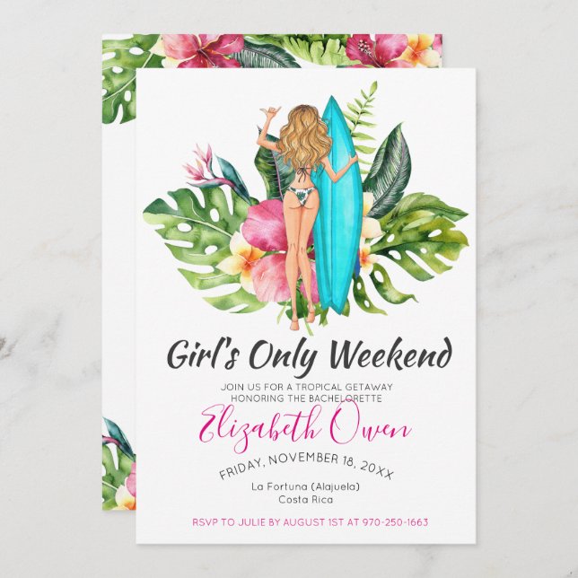 Bachelorette Destination Bikini Beach Bridal Bash Invitation (Front/Back)