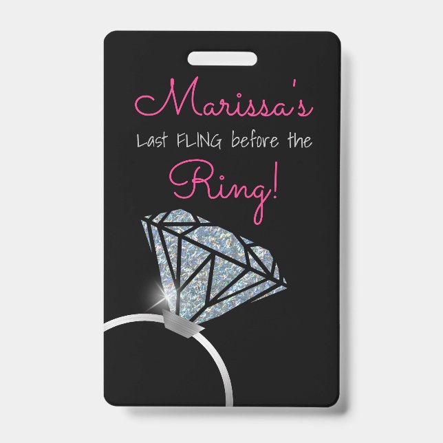 Bachelorette, Diamond ring, Party Pass, VIP Badge (Front)