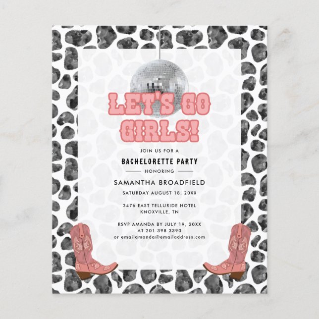 Bachelorette Disco Cowgirl Party Invitation (Front)