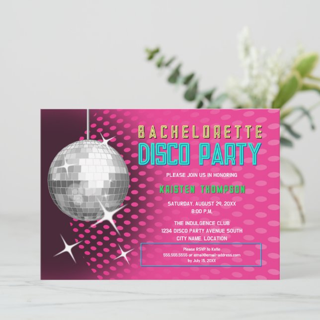 Bachelorette Disco Party Invitation (Standing Front)