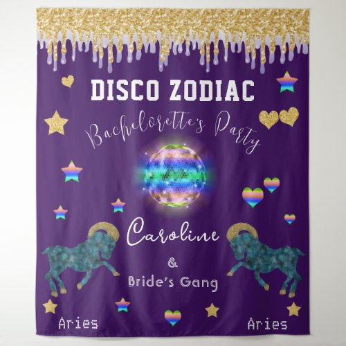 Bachelorette Disco Zodiac Gold Glitter  Aries Tapestry