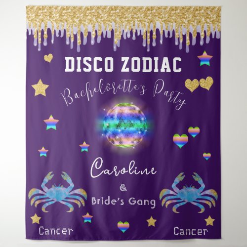 Bachelorette Disco Zodiac Gold Glitter  Cancer Tapestry