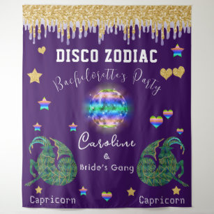 Bachelorette Disco Zodiac Gold Glitter & Capricorn Tapestry
