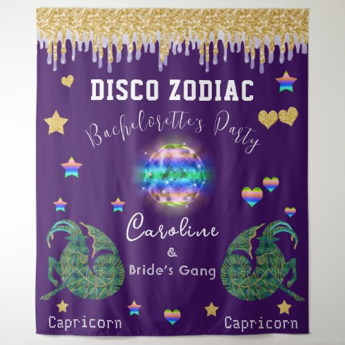 Bachelorette Disco Zodiac Gold Glitter  Capricorn Tapestry