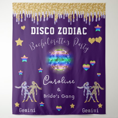 Bachelorette Disco Zodiac Gold Glitter  Gemini Tapestry