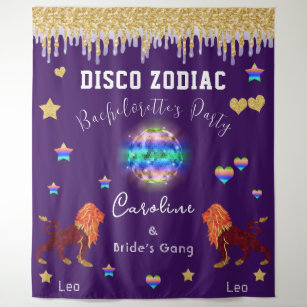 Bachelorette Disco Zodiac Gold Glitter & Leo Tapestry
