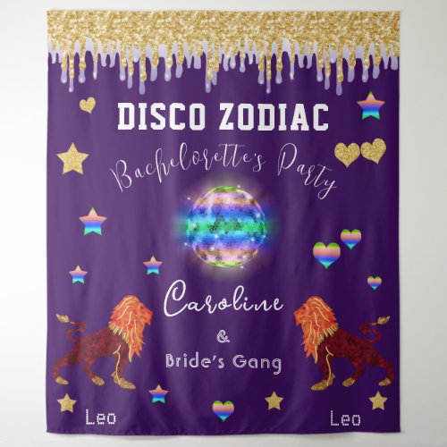 Bachelorette Disco Zodiac Gold Glitter  Leo Tapestry