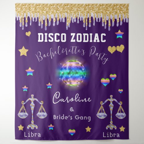 Bachelorette Disco Zodiac Gold Glitter  Libra Tapestry