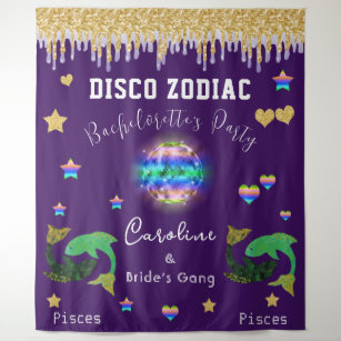 Bachelorette Disco Zodiac Gold Glitter & Pisces Tapestry