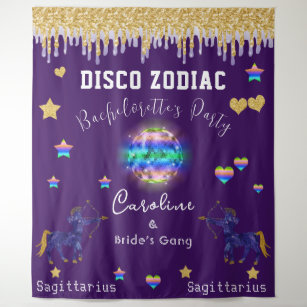 Bachelorette Disco Zodiac Gold Glitter Sagittarius Tapestry