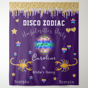Bachelorette Disco Zodiac Gold Glitter & Scorpio Tapestry