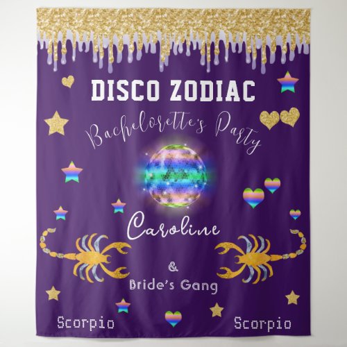 Bachelorette Disco Zodiac Gold Glitter  Scorpio Tapestry