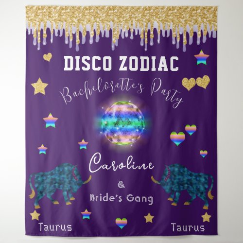 Bachelorette Disco Zodiac Gold Glitter  Taurus Tapestry