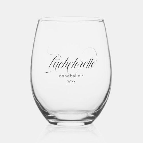 Bachelorette Elegant Script Typography Stemless Wine Glass