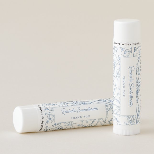 Bachelorette Favor Blue French Toile Paraben Free Lip Balm (Front)