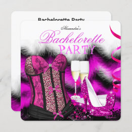 Bachelorette Feather Pink Corset Champagne Heels Invitation