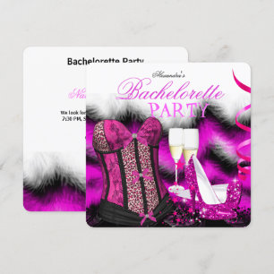Bachelorette Feather Pink Corset Champagne Heels Invitation
