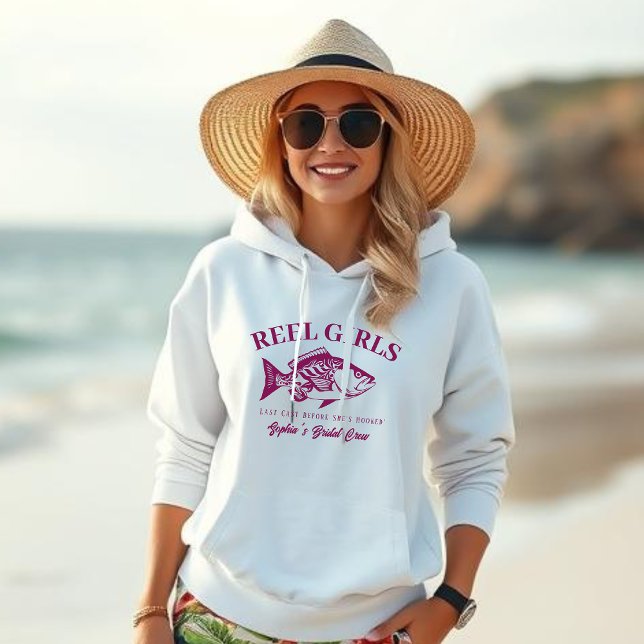 Bachelorette-Fisherman Style Reel Girls-Wine Color Hoodie (Bachelorette Party Hoodie, Reel Girls Last Cast before she's Hooked, Bridal Crew Hoodie)