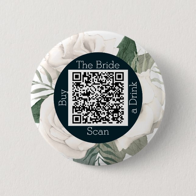 Bachelorette Floral Qr Code Buy The Bride A Drink Button (Front)