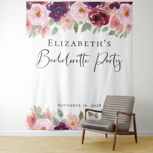 Bachelorette Floral Watercolor Burgundy Blush Tapestry