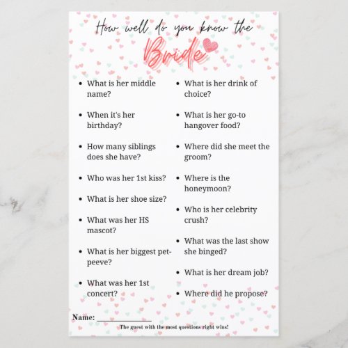 Bachelorette Game How well do you know the bride
