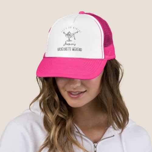 Bachelorette girl in cocktail glass drink trucker hat