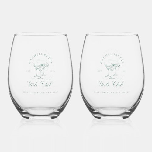 Bachelorette Girls Club  Stemless Wine Glass