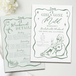 Bachelorette Girls Gone Mild Drawn Bow Itinerary Invitation
