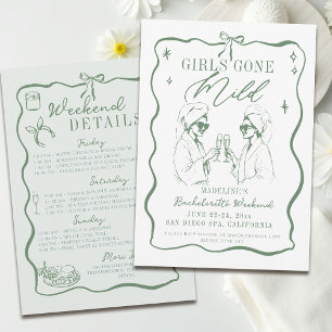 Bachelorette Girls Gone Mild Green Bow Itinerary Invitation
