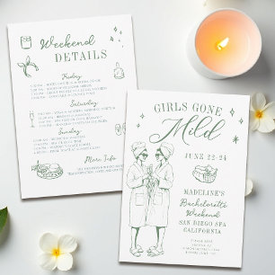 Bachelorette Girls Gone Mild Script Green Sketch Invitation