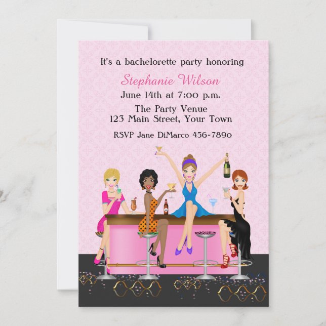 Bachelorette Girl's Night Out Celebration Invitation (Front)