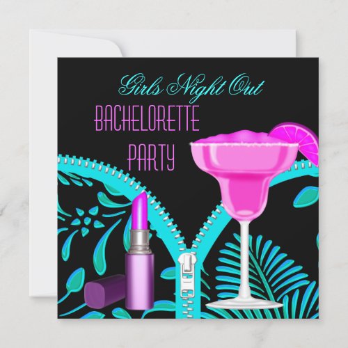 Bachelorette Girls Night Out Teal Hot Pink Invitation