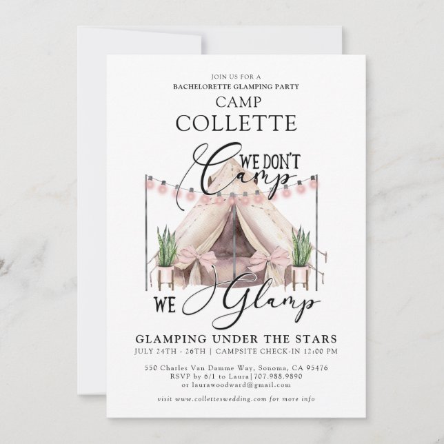 Bachelorette Glamping Party Weekend Invitation (Front)