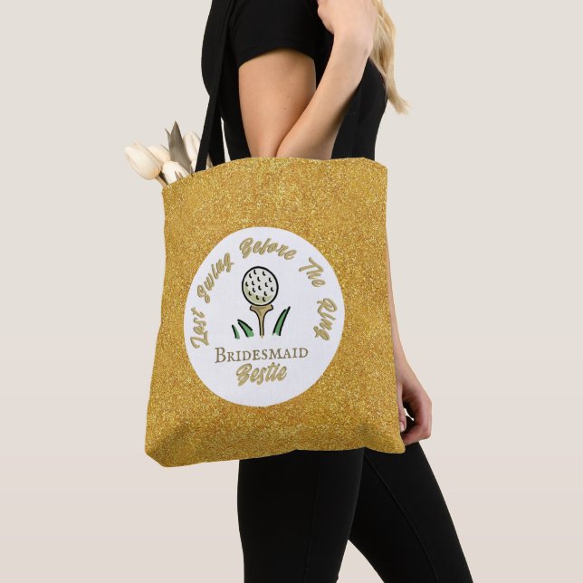 Bachelorette Golf Party Personalized Gold Glitter Tote Bag (Close Up)