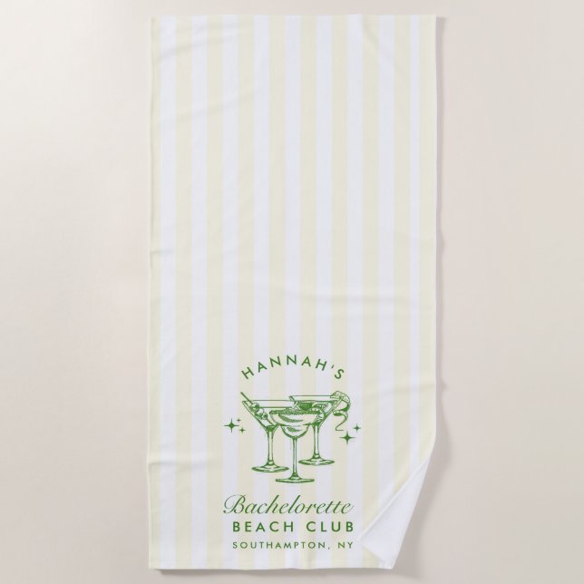 Bachelorette Green & Yellow Modern Beach Towel (Front)