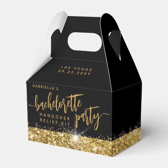 Bachelorette Hangover Kit Chic Black Gold  Favor Boxes (Front Side)