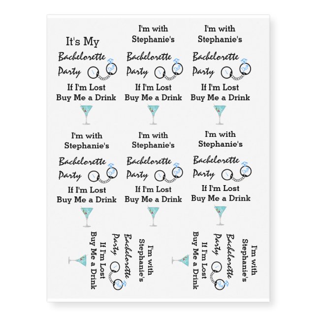 Bachelorette Hens Party Favors Temporary Tattoos (Front)