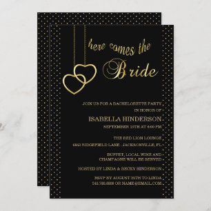 Bachelorette - Here Comes the Bride - Black & Gold Invitation