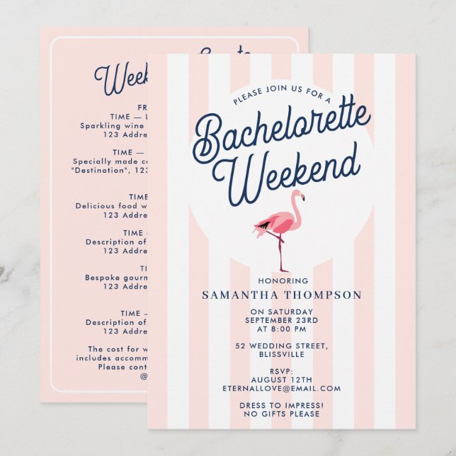 Bachelorette Itinerary Bach Weekend Retro Flamingo Invitation (Front/Back)