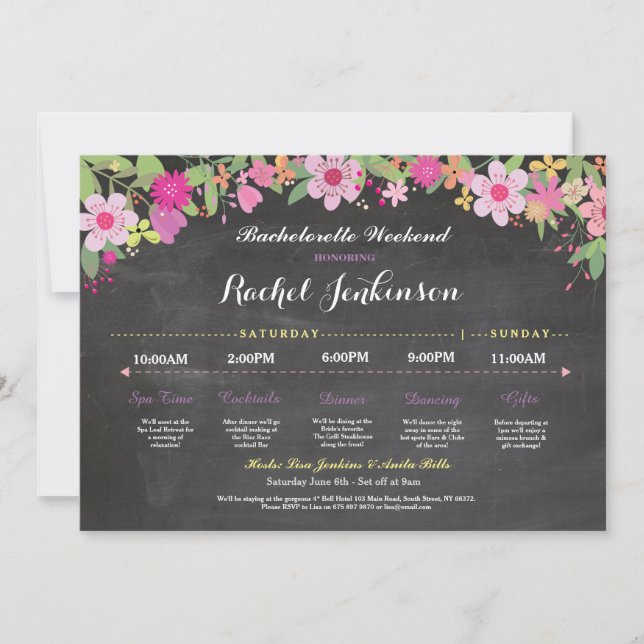 Bachelorette Itinerary Bridal Shower Chalk Invite (Front)