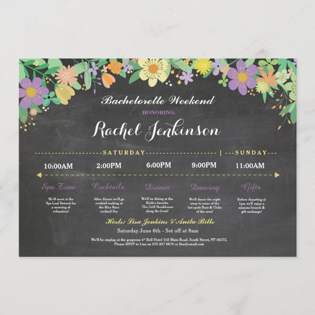 Bachelorette Itinerary Bridal Shower Chalk Invite (Front)