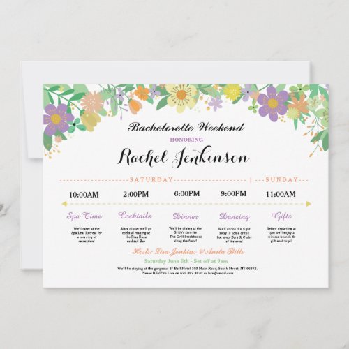 Bachelorette Itinerary Bridal Shower Purple Invite