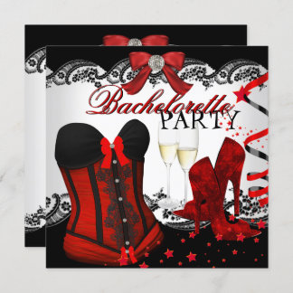 Bachelorette Lace Red Corset Champagne Invitation